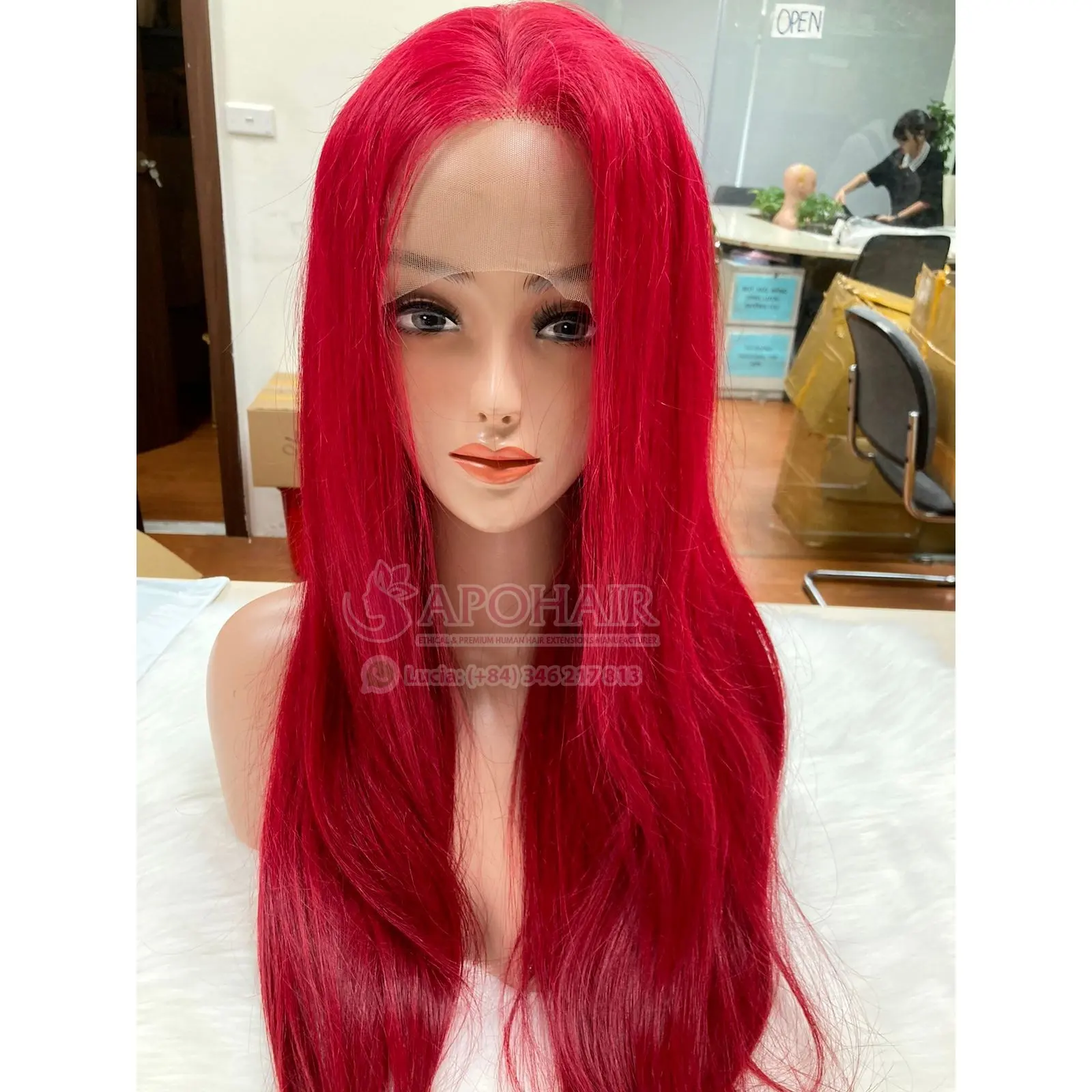 Wholesale Remy Hair Lace Front Wigs Top Quality Extensions Transparent Lace Red Color Straight Hair