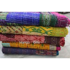 Handmade Indian <b>Kantha</b> Work Quilt Patchwork 100% Silk Bedspread Vintage Ralli <b>Throw</b> Wholesale Lot 3Pc for Home Use - Product Image 1