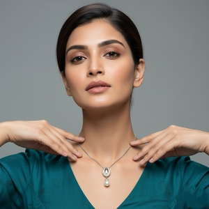 Conjunto de Colgante de Perlas Naturales de Agua Dulce con Cadena de Una Sola Hilera, Antideslustre, Venta al por Mayor - Product Image 3