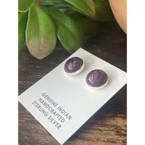 Navajo Handmade Amethyst Spiny Oyster <b>Sterling</b> <b>Silver</b> <b>Stud</b> Earrings - Product Image 4