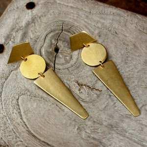 Simple Design 18k <b>Gold</b> - Plated Brass Unique Style With Geometric Pattern Drop And Dangle <b>Earring</b> Fashion Jewelry For Women - Product Image 1