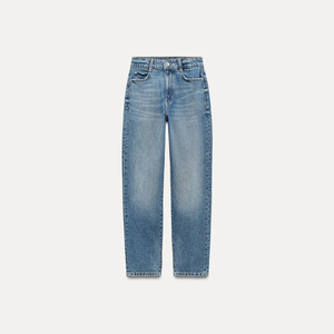 Pantalones vaqueros holgados versátiles de pierna recta sólida de color oscuro de tiro medio para mujer, elegantes, cómodos, informales, a la moda, BD - Product Image 1