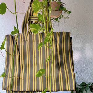 Eco-Friendly Woven PP Striped Double Handled with Inside Pocket Shopping Bags Sustainable Recycled Nylon Polypropylene <b>Plastic</b> - Product Image 1