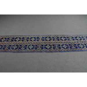 Alfombra Turca Vintage de 1.9x10.5 pies, Alfombra Sólida Azul Verde - Product Image 2