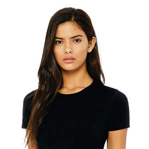 T-Shirt Slim femme noir uni, longueur du corps plus longue, 100% Airlume peigné et anneau en coton 32 simple 4.2 oz - Product Image 4