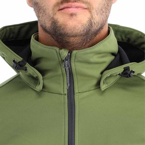 Pas cher prix nouveau design vente en gros directe d'usine nouveau style veste Softshell en toile coupe-vent à capuche pour hommes avec logo à l'avant - Product Image 6