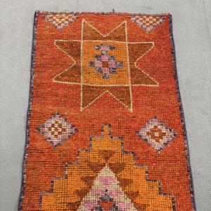 Vintage Turkish <b>Rug</b>, 2.8x7.7 ft <b>Runner</b> <b>Rug</b>, Orange White Solid Wool <b>Rug</b> - Product Image 5