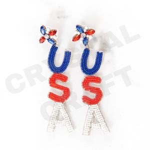 Glamour Hippy Estilo Vintage Diseñador Pendientes con cuentas para mujeres Patriótico Memorial Day Naranja Blanco Azul Color para bodas - Product Image 5