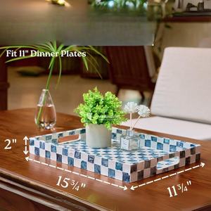Plateau de service décoratif en coquillage avec poignées pour table basse, plateau de service décoratif en coquillage à motif à carreaux en gros - Product Image 3