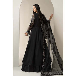 Vestido de Novia Negro de Manga Larga con Cuello en V, Corte en A con Drapeado y Pliegues, Cintura Natural, Chifón con Bordado TC-1381 BD-3004 - Product Image 4