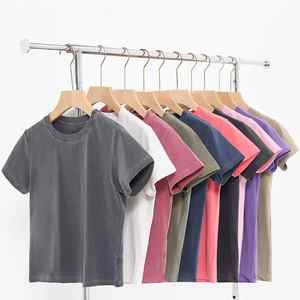 High Quality Cotton T-Shirt 100% Blank Slim Fit Crop Acid Washed <b>Tshirt</b> Custom Vintage T Shirt for Women - Product Image 4