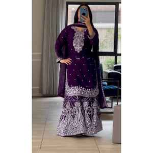 Nuevo tradicional festivo Sharara Plaza con borde elegante encaje Dupatta gasa pesada seda secado rápido para fiestas y bodas - Product Image 1