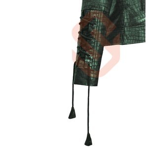 Veste de motard en cuir de crocodile fabriquée à la main pour hommes Style de célébrité véritable peau de vache Croc en relief veste de motard en cuir de moto - Product Image 3