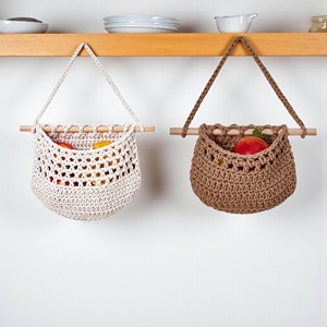 Ensemble de 2 paniers en macramé en fibre élégants pour l'organisation de la cuisine et le rangement quotidien à la maison pour les clés et les petits objets essentiels - Product Image 1