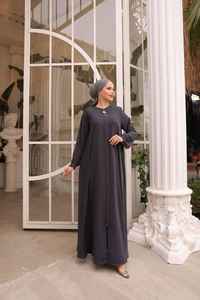 Abaya longue en satin de luxe sur mesure en gros pour femmes adultes, petite taille, robe musulmane à manches bouffantes, anti-rides, faite à la main, inspirée de la Turquie - Product Image 4