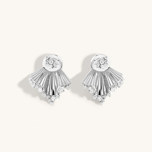 Geometric <b>Stud</b> Earrings With Round Brilliant Cut Diamonds In 925 <b>Silver</b> Luxury Women Everyday Wear Jewelry - Product Image 1