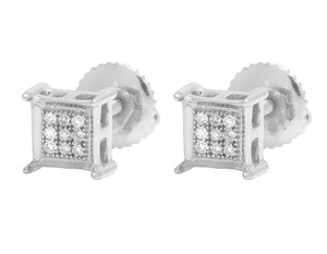 S925 Sterling <b>Silver</b> Square <b>Stud</b> Fully Iced Out Hip Hop Moissanite Round Diamond <b>Earrings</b> For Women - Product Image 2