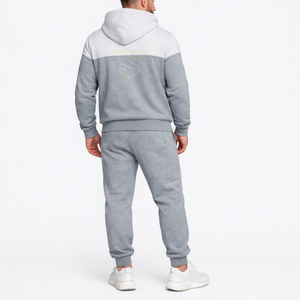 Conjunto Deportivo con Capucha para Hombre en Color Gris con Bloques de Color y Logotipo Frontal, Sudadera y Pantalones Largos Casuales, Transpirables y de Corte Regular - Product Image 4