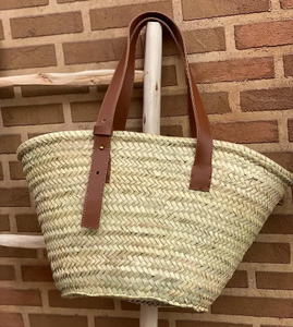 <b>Floral</b> Embroidered Straw <b>Tote</b>, Moroccan Handmade Beach <b>Bag</b>, Bohemian Summer Basket with Leather Handles - Product Image 4