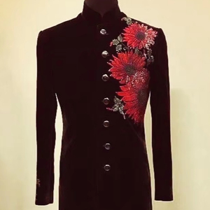 Stunning Embroidery on Black Sherwani & <b>Pant</b> Groom Dress with Embellished BEAUTIFUL crystal glass beads, Stone, Dabka work=2025 - Product Image 1