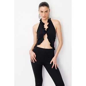 Blusa Vintage de Moda con Detalle de Volantes, Cuello Redondo, Manga Corta Regular, Poliéster 220g, Tallas XL XXL, Primavera Verano Otoño, Algodón Viscosa - Product Image 2