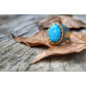 Bague en argent sterling 925 véritable pierre de turquoise véritable fabriquée à la main en turquie modèle de luxe et tendance style vintage nouveau modèle - Product Image 3