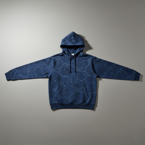Sweat à capuche d'hiver personnalisé avec logo numérique bleu topographique, 100 % coton molletonné respirant, streetwear homme, pull à poches - Product Image 1