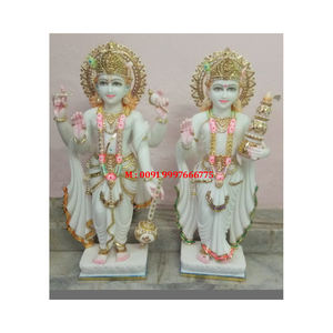Escultura de Dios Vishnu con la Diosa Laxmi en Mármol Blanco Puro de Diseño Único y la Mejor Calidad, Duradera, para Decoración y Adoración - Product Image 1