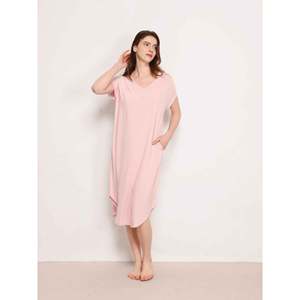 Camisón Largo de Verano para Mujer, Manga Corta, Tejido de Filamento de Bambú, Estilo Básico, Ropa de Dormir Suave - Product Image 2