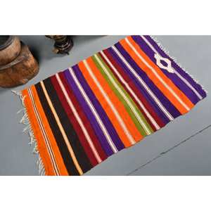 Tapis en laine turque vintage 240X380cm Orange Violet Patchwork Design Technique de tissage plat pour décor de salon 4m Latex pour voitures - Product Image 1