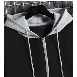 Sweat-shirts décontractés pour hommes de haute qualité, 100% coton, poche kangourou, couleur contrastée, fermeture éclair sur le devant, cordon de serrage, logo personnalisé - Product Image 3