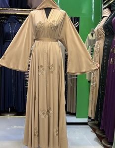 Best Selling Kaftan Abaya Handmade Turkish Floor Length Long Sleeve V Neck Polyester Regular Fit Casual Evening Party Flared - Product Image 4