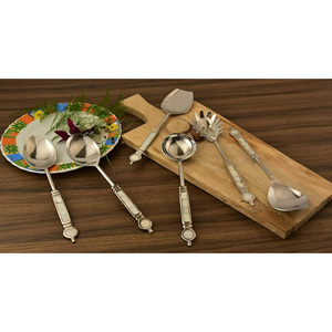 Service à salade italienne Service à salade au design élégant Couverts en métal poli brillant Forme et taille personnalisées en acier miroir - Product Image 4