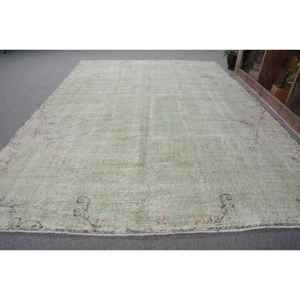 Tapis en laine turque vintage de 6x8 pieds, patchwork vert et beige, technique de tissage à plat pour décoration de salon, largeur de 4m - Product Image 2
