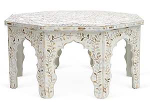 Nouvelle table basse de style européen moderne de luxe, base argentée, table basse en nacre, table en nacre, fabrication artisanale en Inde, vente en gros - Product Image 5