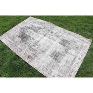 พรมตุรกี, พรมวินเทจขนาด 3.8x5.9 ฟุต, พรมขนสัตว์สีเทาแบบอิคัต - Product Image 2