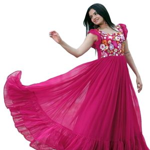 Collection de robes de créateur prêtes à porter PREMIUM FABZONE pour adultes, robe longue en mousseline de soie Banarasi Anarkali Salwar pour soirée - Product Image 1