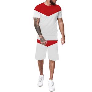 Mode hommes coton t-shirt ensembles courts été imprimé Street Style grande taille hommes ensembles bas quantité minimale de commande respirant coton T-shirt ensemble - Product Image 5