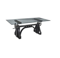 Table à manger moderne vintage rustique de luxe, plateau rond en bois massif à bords naturels, piétement en fonte réglable en hauteur, mobilier de maison