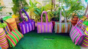 Bolsas de compras con patrón de rayas ecológicas PP tejidas recicladas de nailon Supermercado de plástico de polipropileno reciclado sostenible - Product Image 2