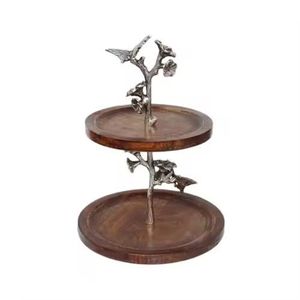 Soporte para Tartas, bandeja redonda de madera para fiestas, bandeja para servir para bodas, soporte para tartas de madera de acacia con revestimiento acrílico - Product Image 5