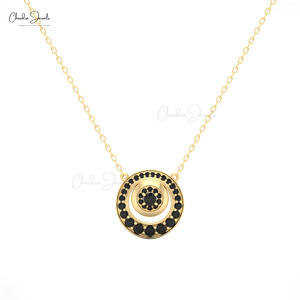 Collier en or massif 14 carats avec halo de diamants noirs de qualité supérieure de 2,5 mm, sans nickel, cadeau unisexe, design personnalisable, dernier modèle - Product Image 3
