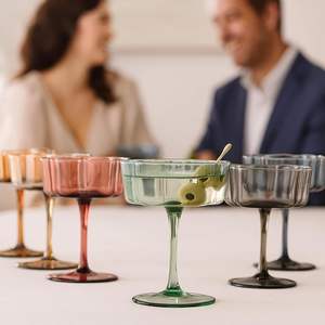 Verre à <span class=keywords><strong>vin</strong></span> vintage ondulé soufflé à la main, coloré, pour cocktail, gobelet de luxe, verrerie Mimosa, design protégé par le droit d'auteur - Product Image 2