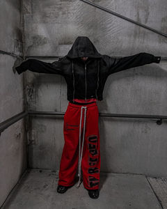 Baggy personnalisé français éponge coton broderie Double couche rétro sérigraphie en détresse 100% coton strass pantalons de survêtement hommes - Product Image 4