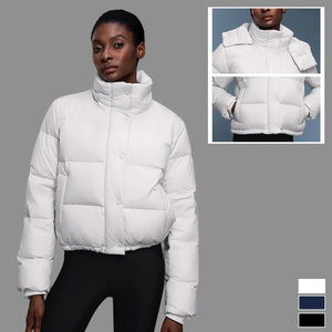 เสื้อแจ็คเก็ตผู้ชายผ้าแคนวาสคุณภาพสูง ทรงพัฟเฟอร์ คอตั้ง มีโลโก้ด้านหน้า มีฮู้ด กันน้ำ เหมาะสำหรับฤดูหนาว สไตล์ลำลอง - Product Image 2