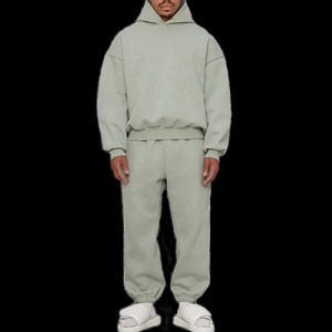 Venta al por mayor de lujo de dos piezas de pantalones de chándal y Sudadera con capucha conjunto de peso pesado Hip Hop chándales de algodón holgados de gran tamaño para los hombres - Product Image 6