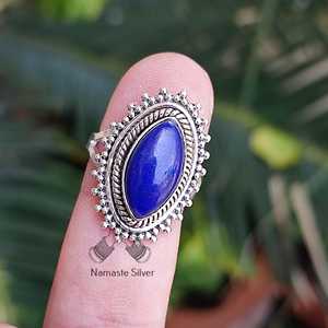 Handmade Boho <b>Statement</b> Women's <b>Ring</b> Lapis Lazuli 925 Sterling Silver Blue Gemstone Jewelry One Size Fits All Birthday - Product Image 5