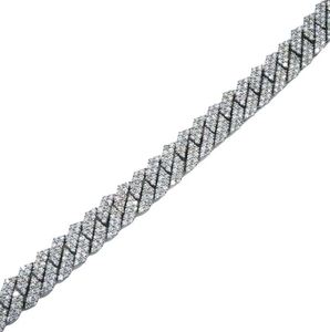 Solid Sterling <b>Silver</b> 12mm Diamond Baguette Cuban Link <b>Bracelet</b> & Bangle Wedding Gift Ideas with Moissanite Jewelry - Product Image 2