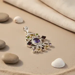 Colgante de Plata 925 con Múltiples Piedras Preciosas para Mujer, Joyería Religiosa de Uso Diario con Baño de Rodio, Colgantes con Dijes de Oro Blanco - Product Image 3