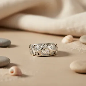 Women's Trendy Silver <b>Cubic</b> <b>Zirconia</b> <b>Ring</b> Rose <b>Gold</b> & <b>Gold</b> Plated Inlay Fashion Jewelry with Stylish Number Shape - Product Image 1